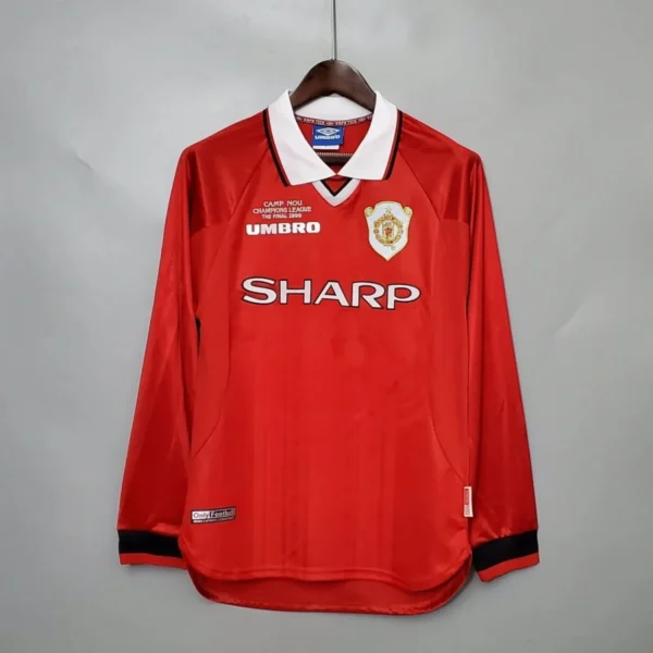 Camisa Manchester United 1999 Home - Retrô - Manga Longa