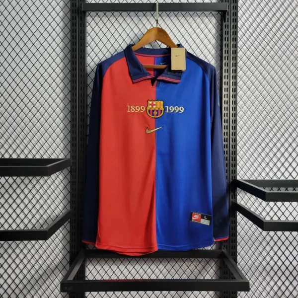 Camisa Barcelona 1999/00 Home - Retrô - Manga Longa - Centenário