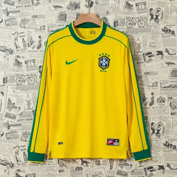 Camisa Brasil 1998 Home - Retrô - Manga Longa - Long-sleeve