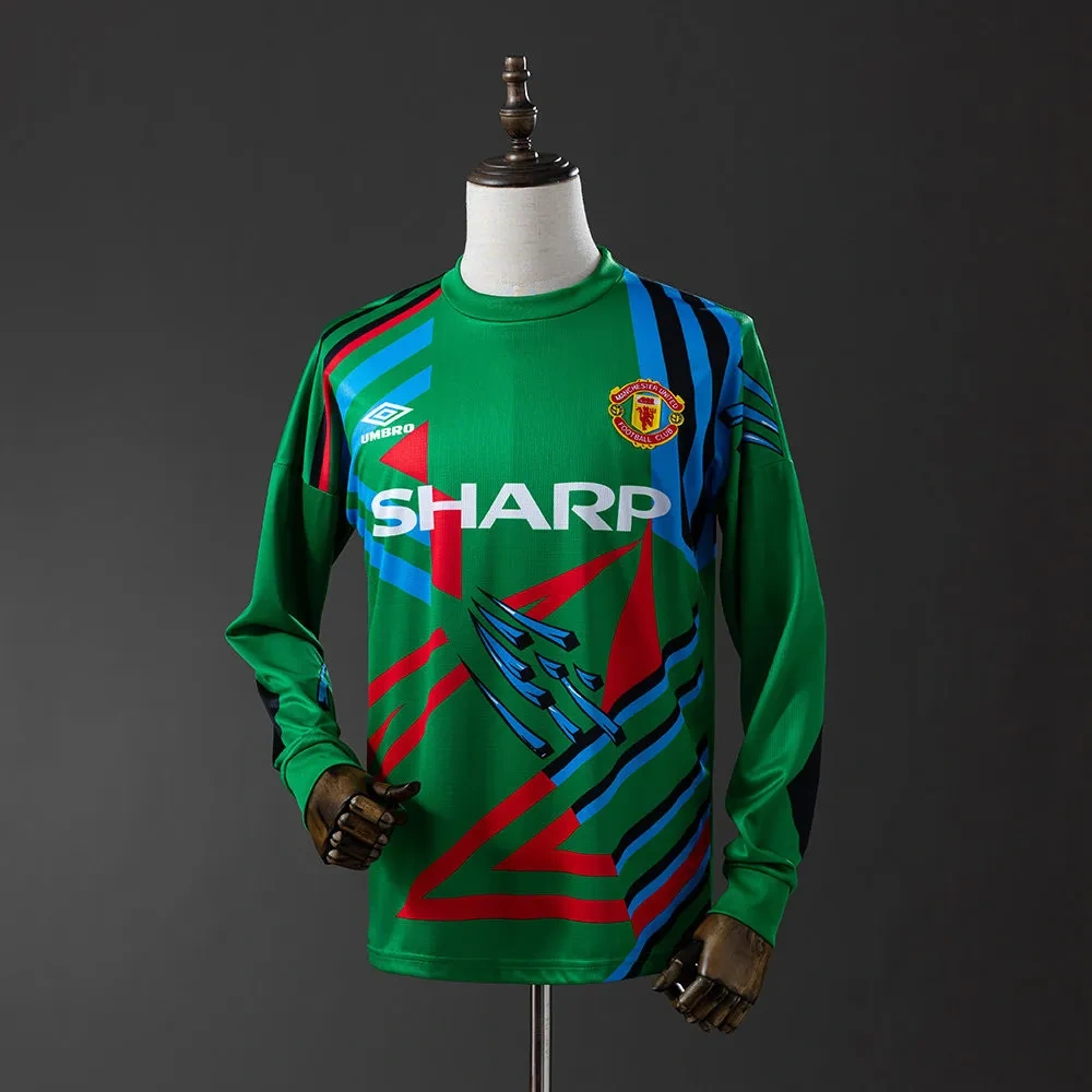 Camisa Manchester United 1992/93 - Retrô - Goleiro - Manga Longa - Preta/Verde